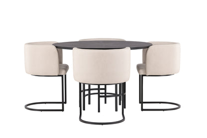 Copenhagen Rundt Spisebord ⌀115 Sort & 4 stk Simrishamn Beige