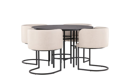 Copenhagen Rundt Spisebord ⌀115 Sort & 4 stk Simrishamn Beige