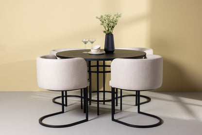Copenhagen Rundt Spisebord ⌀115 Sort & 4 stk Simrishamn Beige