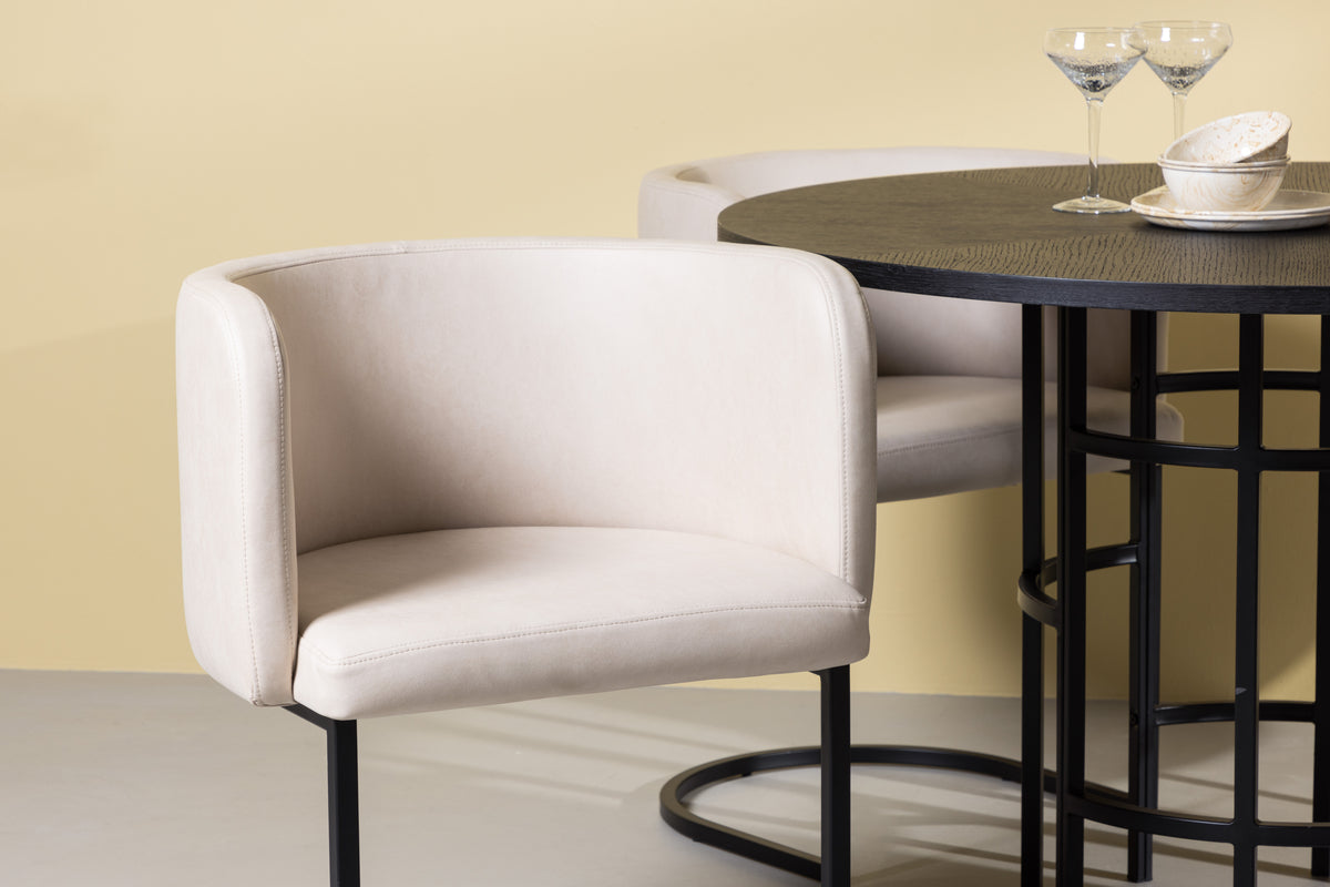 Copenhagen Rundt Spisebord ⌀115 Sort & 4 stk Simrishamn Beige