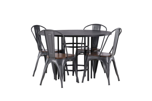 Copenhagen Rundt Spisebord ø115 Valnød & 4 Tempe Spisebordsstole Sort