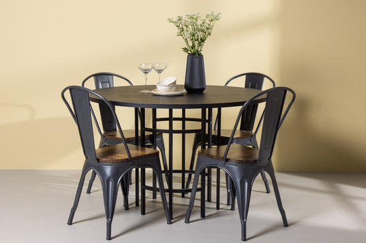 Copenhagen Rundt Spisebord ø115 Valnød & 4 Tempe Spisebordsstole Sort