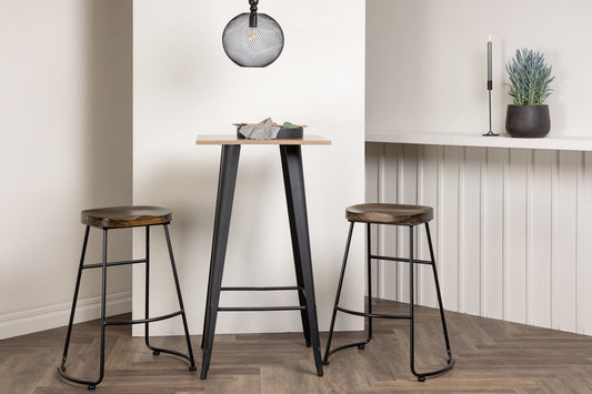 Tempe & Ozark Barbord 60 x 60 Valnød + Barstol 2-pak Sort