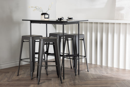 Tempe & Rax Barstol 4-stk Mørkgrå + Barbord 120 x 60 Sort