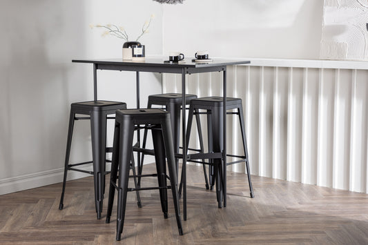 Tempe & Rax Barstol 4-stk sort  Barbord 120 x 60 Sort