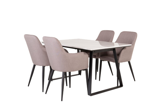 Estelle Spisebord 140 x 90 Marmor Sort & 4 stk Comfort Spisebordsstole Grå