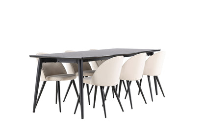 Velvet Spisebord 230 x 85 Sort  & Ellis Spisebordsstol 2-stk Beige