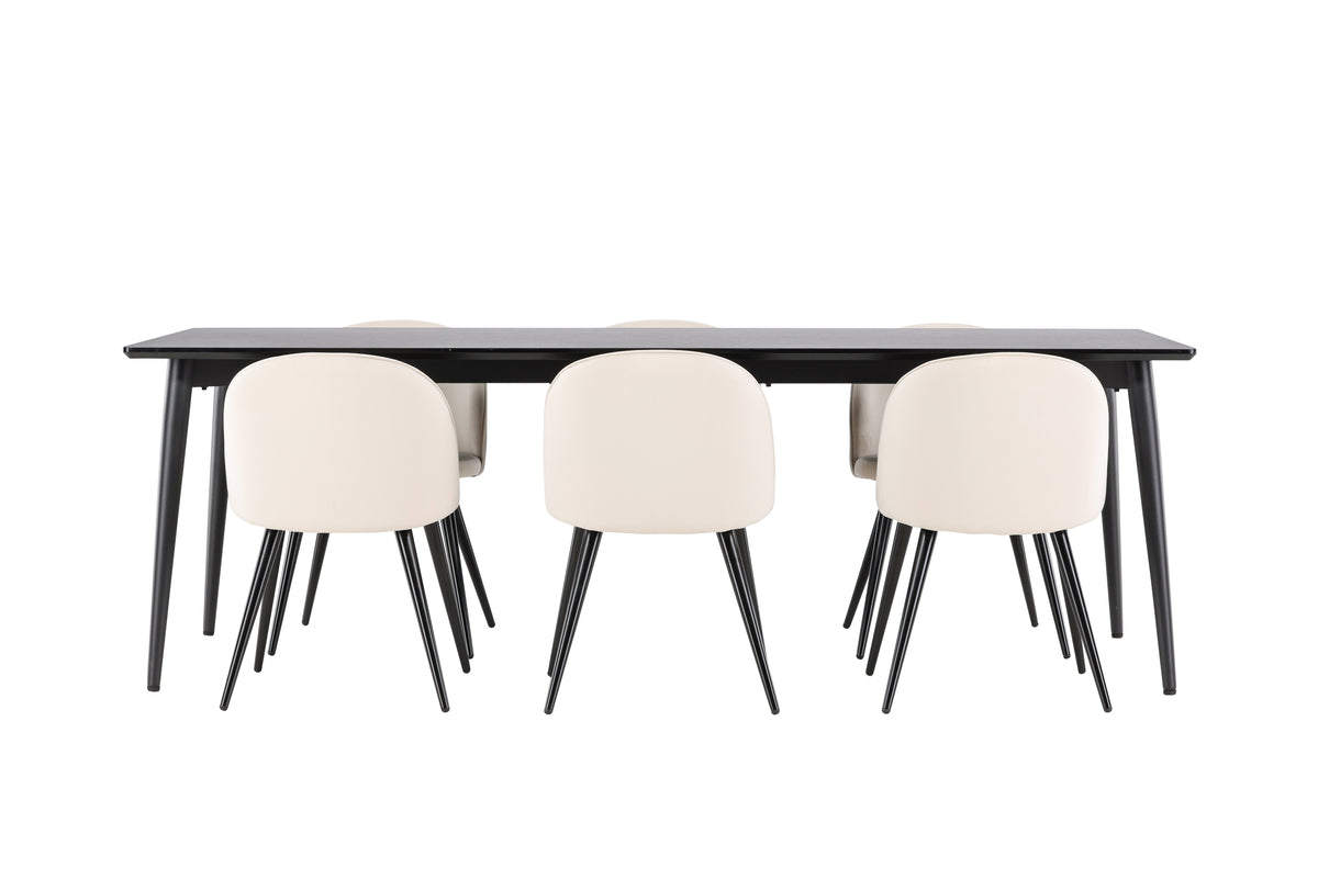 Velvet Spisebord 230 x 85 Sort  & Ellis Spisebordsstol 2-stk Beige