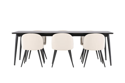 Velvet Spisebord 230 x 85 Sort  & Ellis Spisebordsstol 2-stk Beige