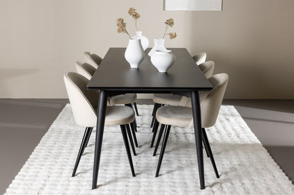 Velvet Spisebord 230 x 85 Sort  & Ellis Spisebordsstol 2-stk Beige