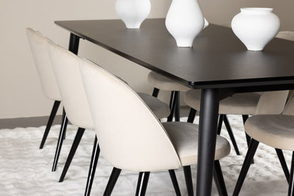 Velvet Spisebord 230 x 85 Sort  & Ellis Spisebordsstol 2-stk Beige
