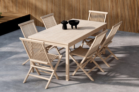 Kenya Havestole 6 stk Whitewash & Kenya spisebord 180 x 90 Whitewash