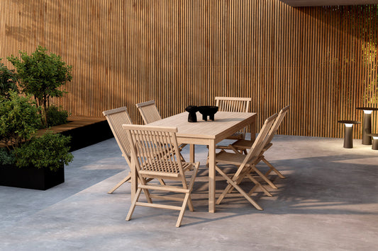 Kenya Havestole 6 stk Whitewash & Kenya spisebord 180 x 90 Whitewash