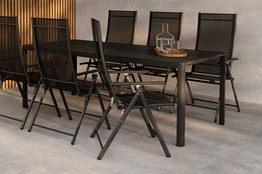 Giardini & Levanzo rektangulært spisebord 200 x 90 sort + 2 sorte spisestole