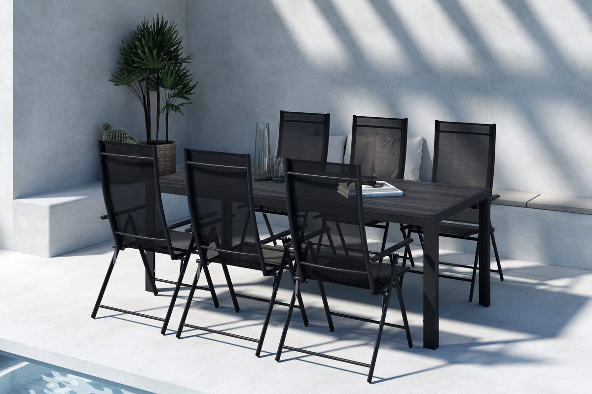 Mirko Havebord 205 x 90 Sort & 6 Levanzo Havestole