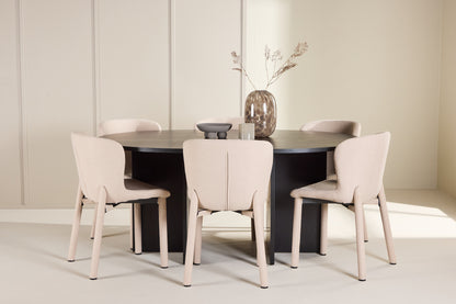 Spisebordssæt Strada spisebord Ø120 sort med 6 beige Astoria spisestole
