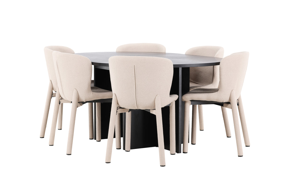 Spisebordssæt Strada spisebord Ø120 sort med 6 beige Astoria spisestole