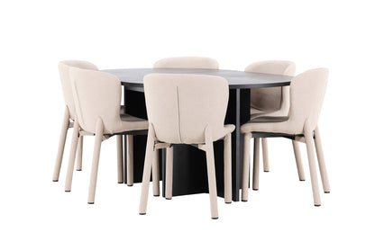 Spisebordssæt Strada spisebord Ø120 sort med 6 beige Astoria spisestole