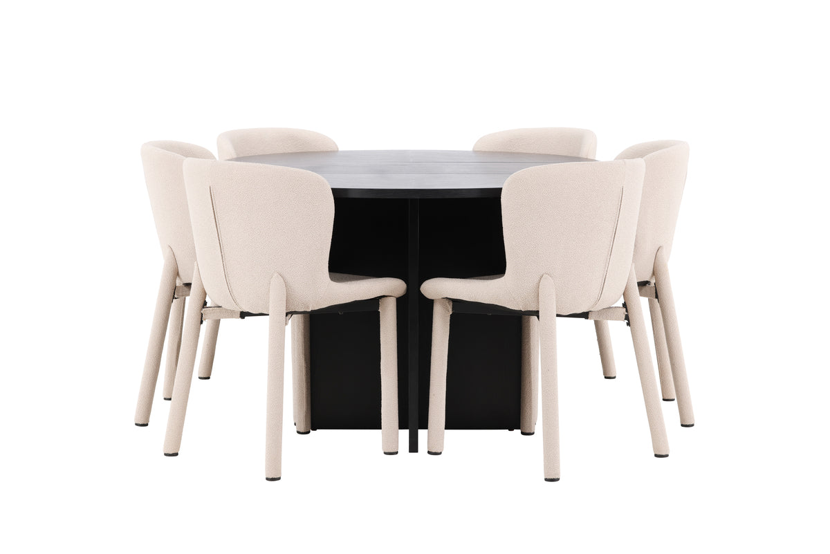 Spisebordssæt Strada spisebord Ø120 sort med 6 beige Astoria spisestole