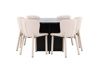 Spisebordssæt Strada spisebord Ø120 sort med 6 beige Astoria spisestole