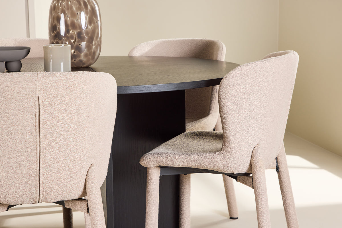 Spisebordssæt Strada spisebord Ø120 sort med 6 beige Astoria spisestole