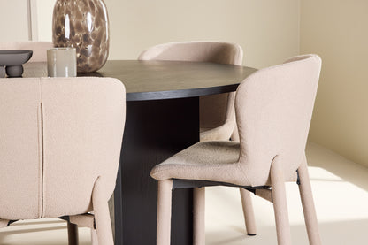 Spisebordssæt Strada spisebord Ø120 sort med 6 beige Astoria spisestole