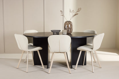 Spisebordssæt Strada spisebord ⌀120 sort & 6 stk Lilja spisebordsstol Beige