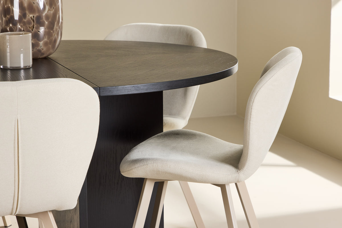 Spisebordssæt Strada spisebord ⌀120 sort & 6 stk Lilja spisebordsstol Beige