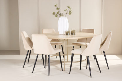 Copenhagen Rundt spisebord ø140 Whitewash & 6 stk Night Spisebordsstol Beige