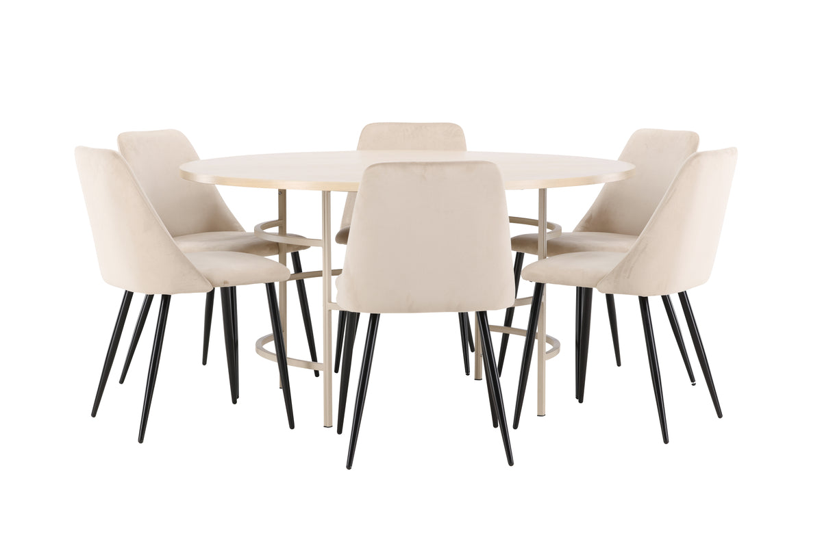 Copenhagen Rundt spisebord ø140 Whitewash & 6 stk Night Spisebordsstol Beige