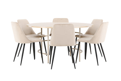 Copenhagen Rundt spisebord ø140 Whitewash & 6 stk Night Spisebordsstol Beige
