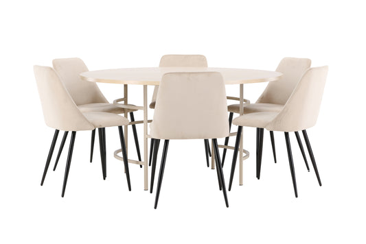 Copenhagen Rundt spisebord ø140 Whitewash & 6 stk Night Spisebordsstol Beige