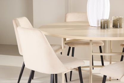 Copenhagen Rundt spisebord ø140 Whitewash & 6 stk Night Spisebordsstol Beige