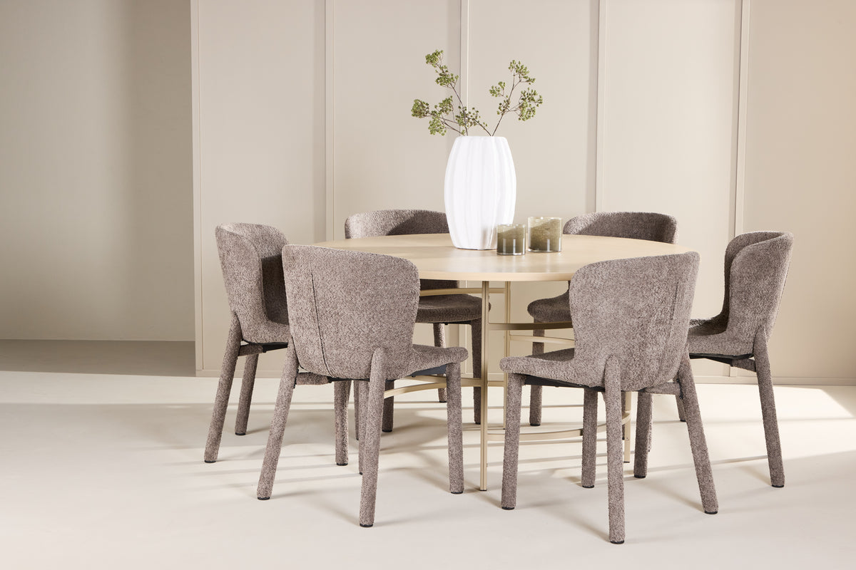 Copenhagen Spisebord ⌀140 Whitewash & 6 stk Astoria Spisebordsstol Brun