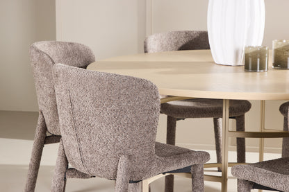 Copenhagen Spisebord ⌀140 Whitewash & 6 stk Astoria Spisebordsstol Brun