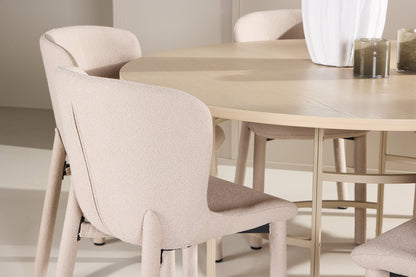 Copenhagen Spisebord ⌀140 Whitewash & 6 Stk Astoria Spisebordsstole Beige