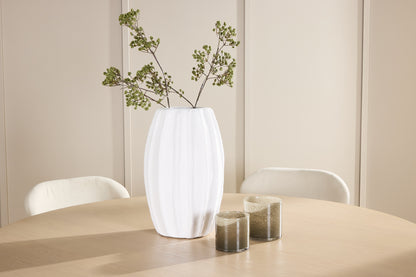 Copenhagen rundt spisebord ⌀140 Whitewash & 6 stk Lilja Spisebordsstole Beige