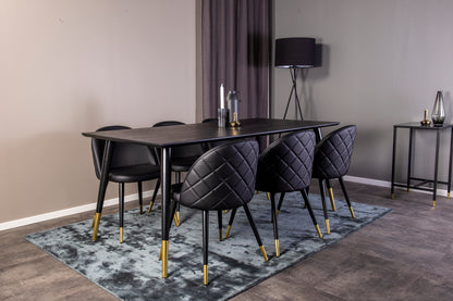 Dipp Spisebord 180 x 90 Sort & 6 stol Velvet spisebordsstole Sort