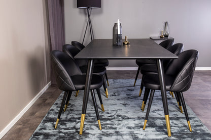 Dipp Spisebord 180 x 90 Sort & 6 stol Velvet spisebordsstole Sort