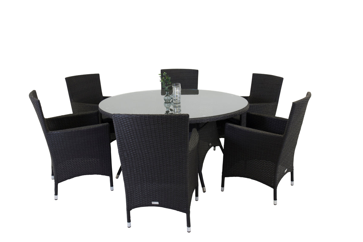 Volta rundt spisebord ⌀150 sort & 6 stk Malin Stole Sort